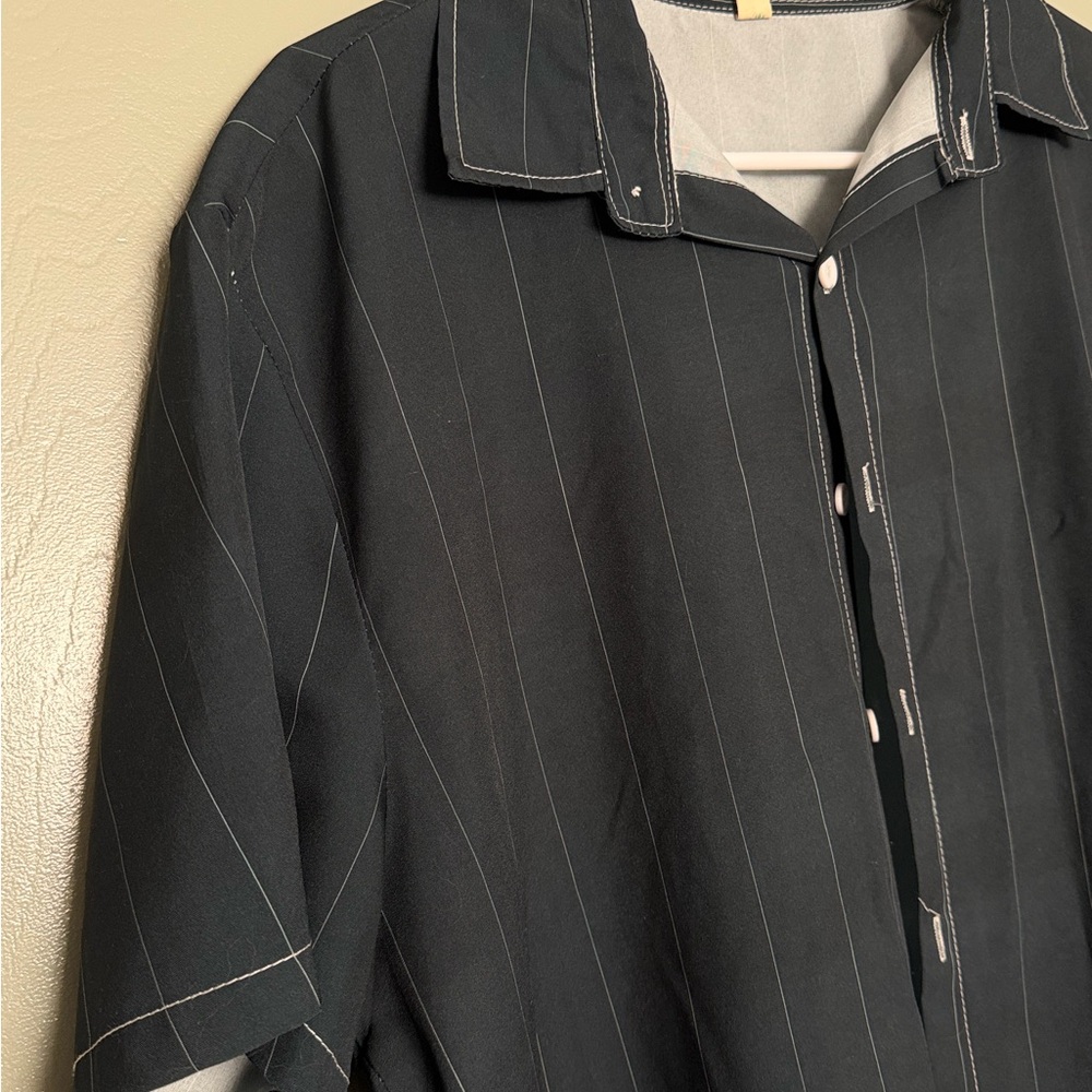 Green Pinstripe Short Sleeve Shirt